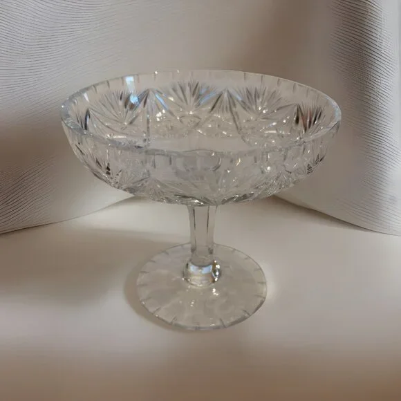 American Brilliant Cut Lead Crystal Compote EAP Pedestal Dish Footed Candy Bowl